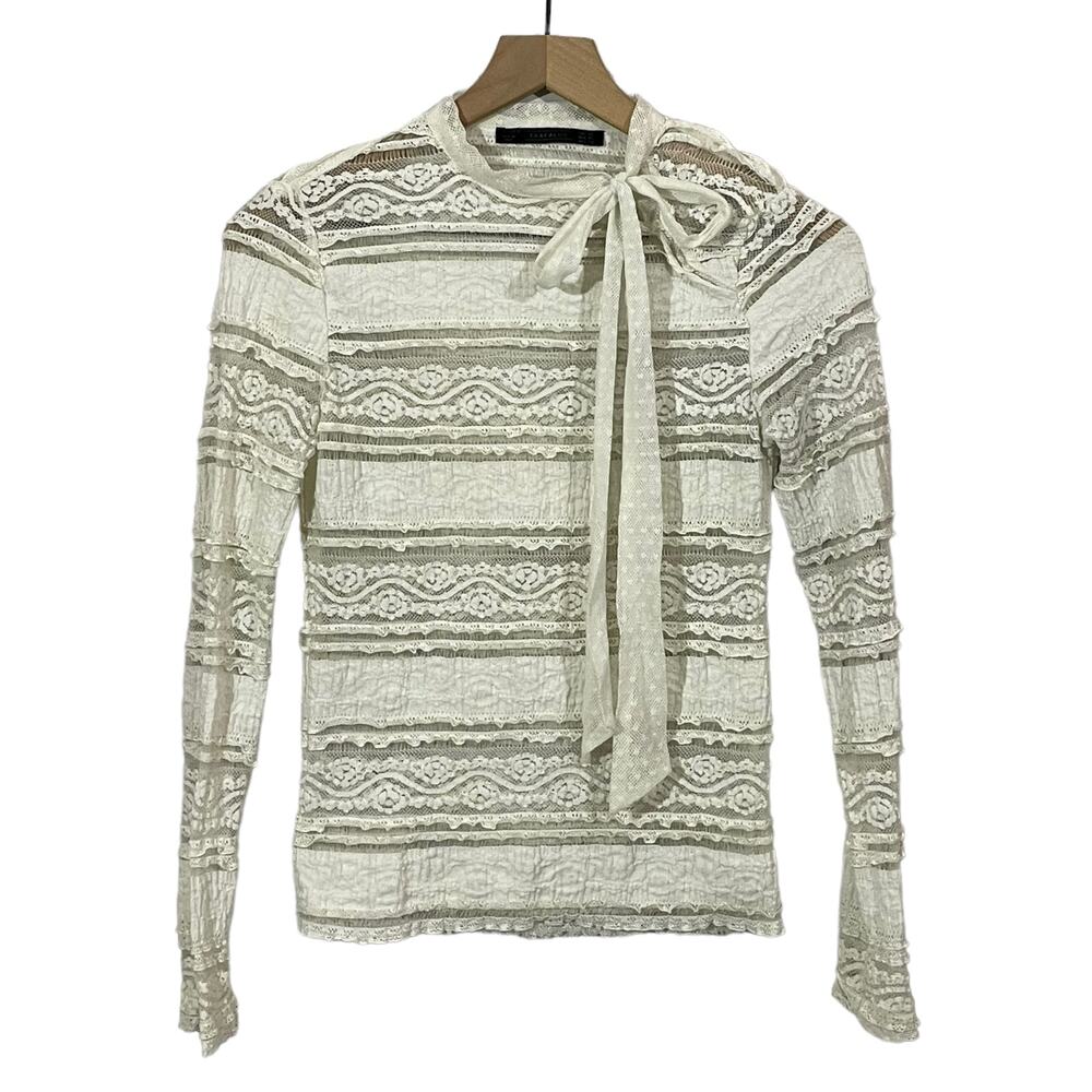 Zara Trafaluc Ruffle & Lace Long Sleeve Top - Ivory - XS